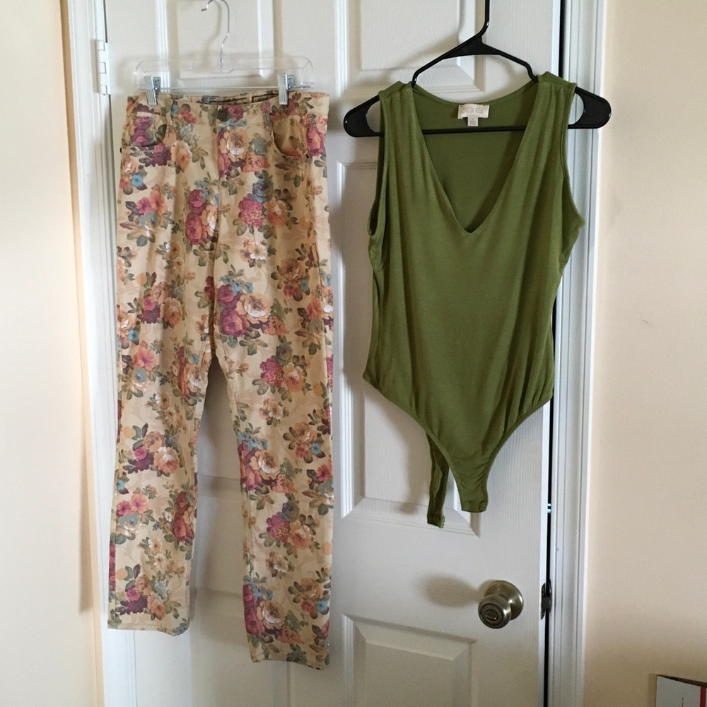 Vanilla Star Floral Pants and Green Bodysuit